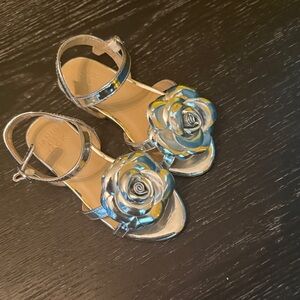Janie and Jack Silver Kids Sandals with Floral Design